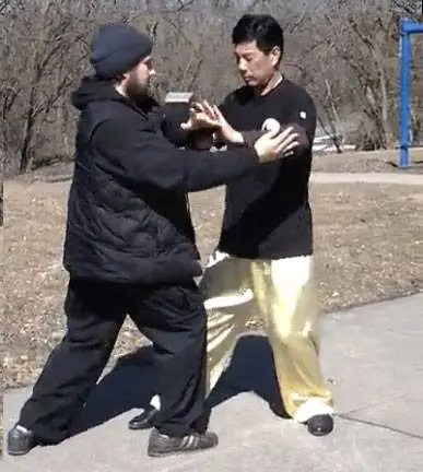 Dr. Micah Naziri practicing tuishou with Chen Yaoze