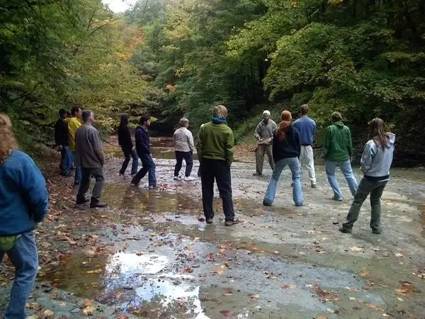 A group practicing outdoor Hunyuan Qigong near Erie, Pennsylvania