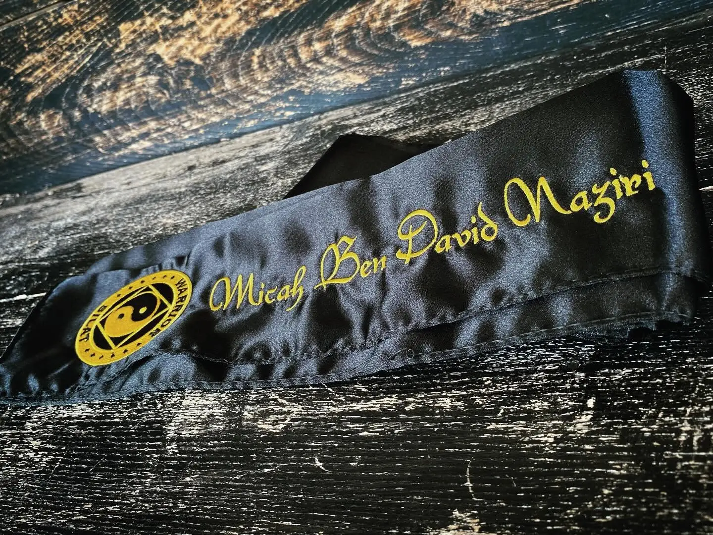 Warrior Silat black sash embroidered with Dr. Micah Naziri's name